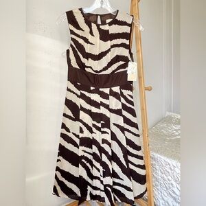 New Michael Kors Zebra Print Georgette Midi Silk Dress Size 0 NWT